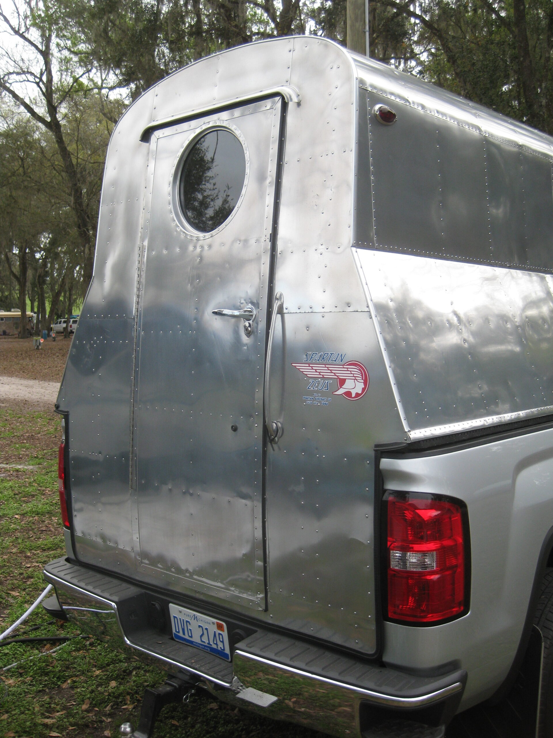 The original door from the 1946 Spartan Manor Robert pulled out of a swamp. He named his creation the Spartan Zeus. 